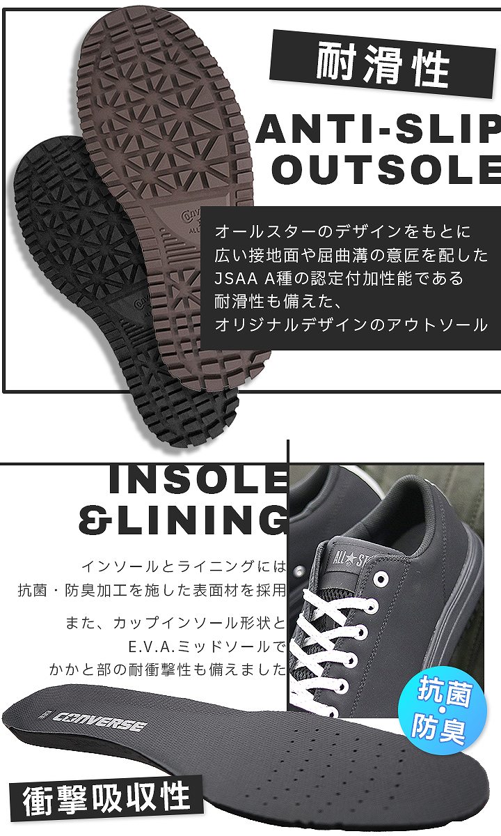 【即日発送】コンバース 安全靴 ローカット スニーカータイプ オールスター PS-OX 樹脂先芯入り 軽量 反射 耐滑 衝撃吸収 抗菌 防臭 JSAA規格 A種 作業靴