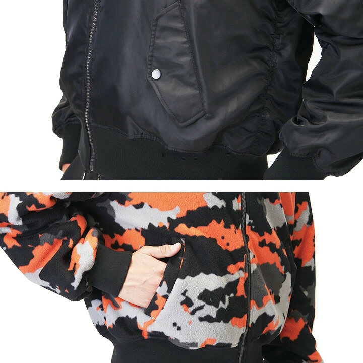 防寒 MA-1 フライトジャケット リバーシブル 75001 防寒ジャンパー ブルゾン 中綿 裏フリース ナイロン 秋冬 移動着 自転車 バイク 作業服 作業着 アタックベース