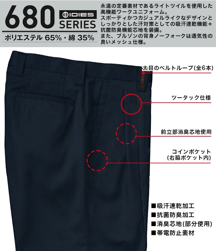 スラックス パンツ 680【春夏】スポーティ 吸汗速乾 抗菌防臭 メッシュ