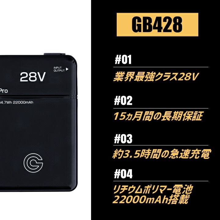 長信ジャパン GB-POWER GB428PD ファンウェア用バッテリー 長信ジャパン GF1-GB428PD-SET ファン・バッテリーセット｜空調