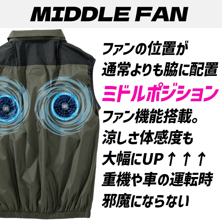 即日発送】空調服 ベスト HOOH 2026年 ミドルファン V1109 撥水加工 UV