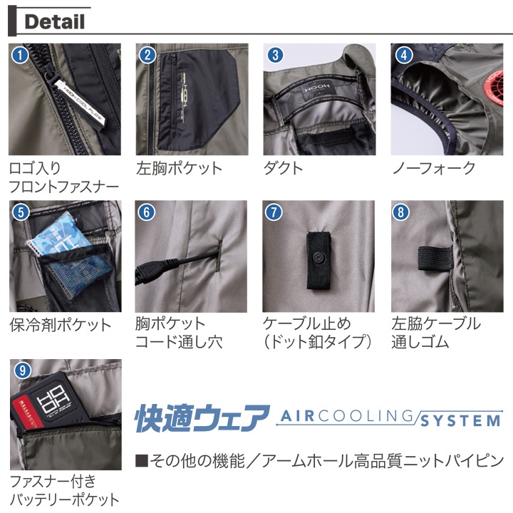 即日発送】空調服 ベスト HOOH 2026年 ミドルファン V1109 撥水加工 UV