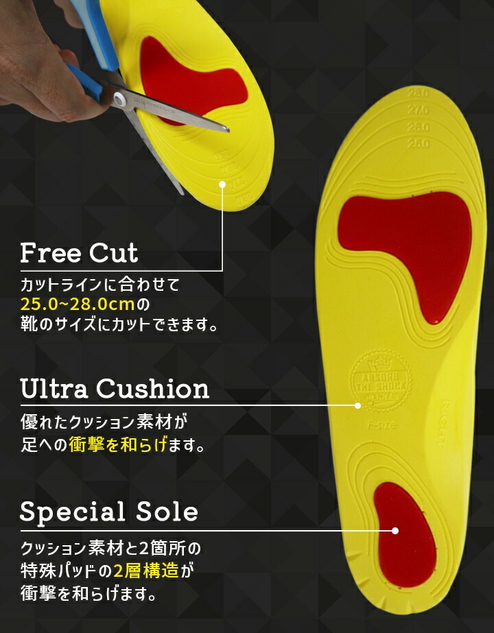 衝撃吸収インソール 中敷き　インソール　 Mサイズ インソール 衝撃吸収 中敷き スポーツ 低反発 ゲル : YUZUterior