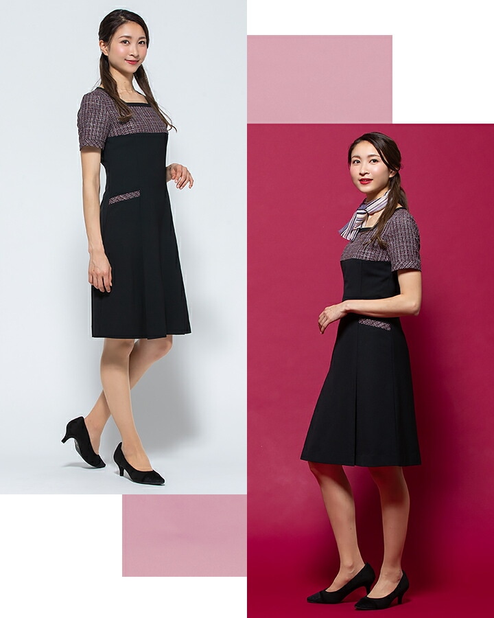 ワンピース 事務服 アンジョア enjoie 61430 受付 エステ服 制服 オフィスウェア 5号~15号