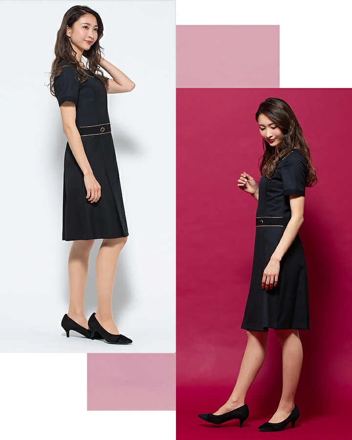 ワンピース 事務服 アンジョア enjoie 61650 半袖 透け防止 女性用 レディース 受付 エステ服 制服 オフィスウェア 5号～15号