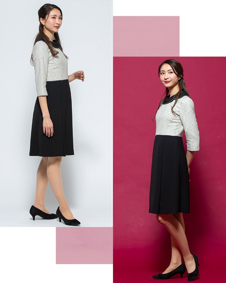 ワンピース 事務服 アンジョア enjoie 61680 受付 エステ服 制服 オフィスウェア 5号~15号