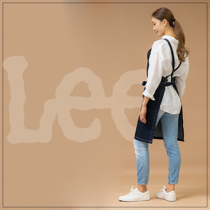 【即日発送】Lee 胸当エプロン 前掛け 胸付き デニム ヒッコリー LCK79003 男女兼用 飲食店 カフェ レストラン 制服 ユニフォーム