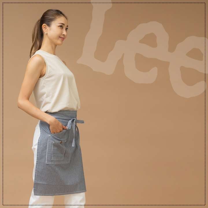 【即日発送】Lee 腰下エプロン 前掛け デニム ヒッコリー ミドル LCK79004 男女兼用 飲食店 ユニフォーム 制服 カフェ