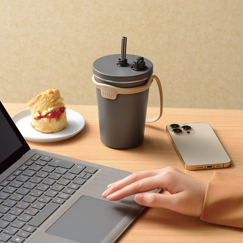 トート ストロー付2wayタンブラー 320ml チャコール RH-1843