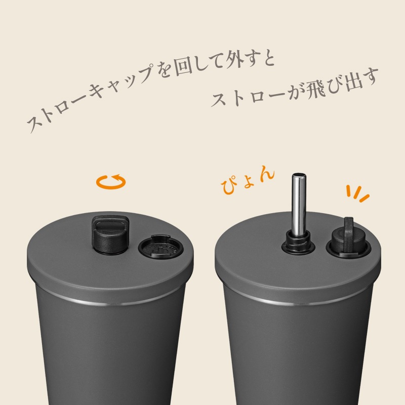 トート ストロー付2wayタンブラー 320ml チャコール RH-1843