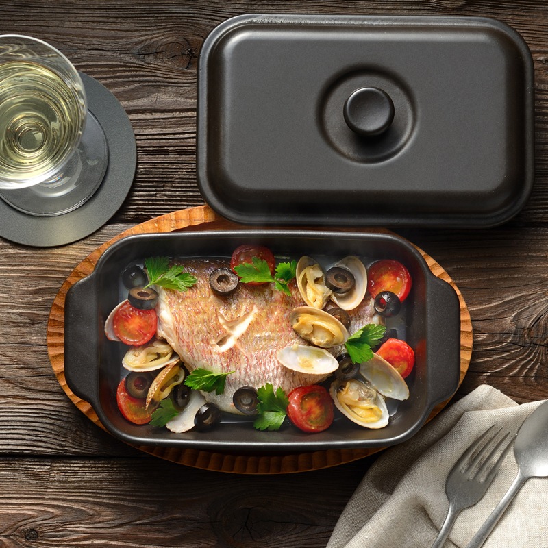 マジカリーノ レンジで発熱する角形皿12×27cm 蓋付 RE-7674