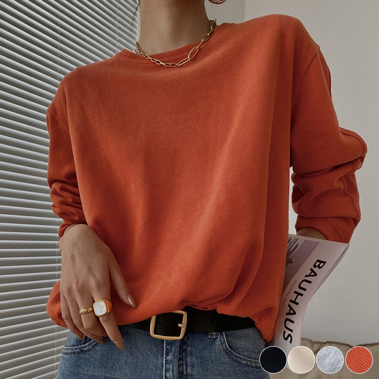 トレーナー レディース スウェット トップス 無地 スウェットトレーナー おしゃれ 春 秋 絞り 黒 グレー ベージュ オレンジ 韓国 メール便送料無料 レディースファッション トップス パーカー トレーナー Dazzle