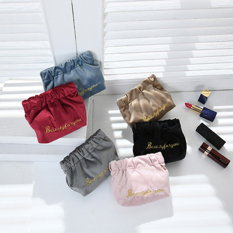 アルファベット刺繍 ビロード メイクポーチ