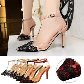 バイカラーレース Tストラップ ミュール