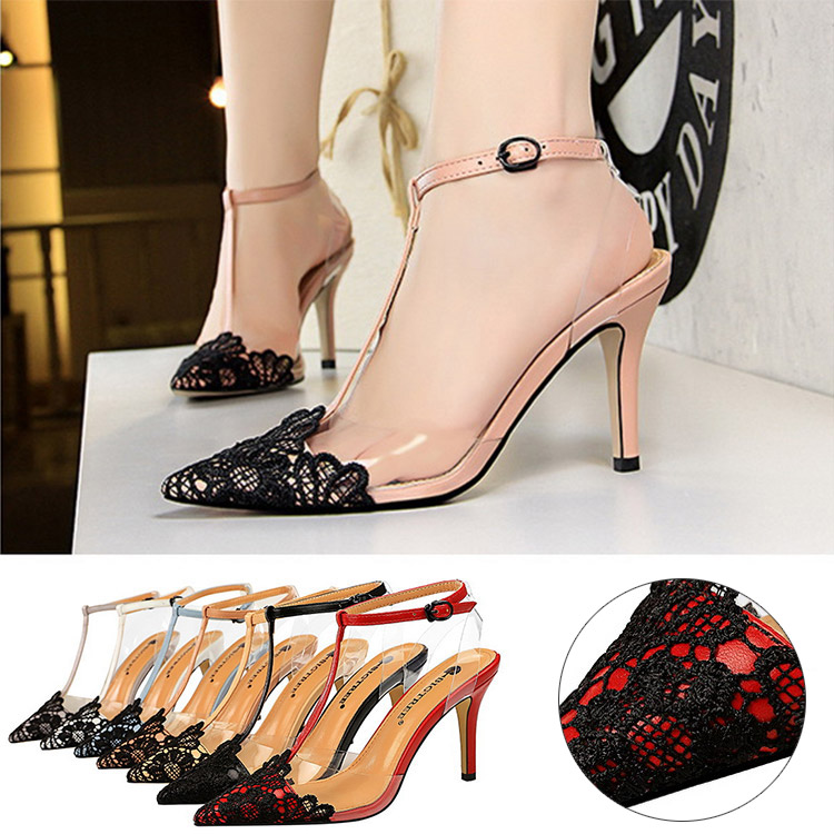 バイカラーレース Tストラップ ミュール