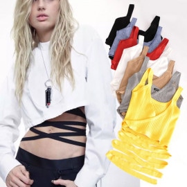 カシュクール風 ウエストクロス ストレッチニットタンクトップ