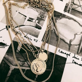 チェーン×コイン 5連 ネックレス