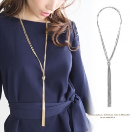 ツイストデザイン 7連 ロングチェーン ネックレス