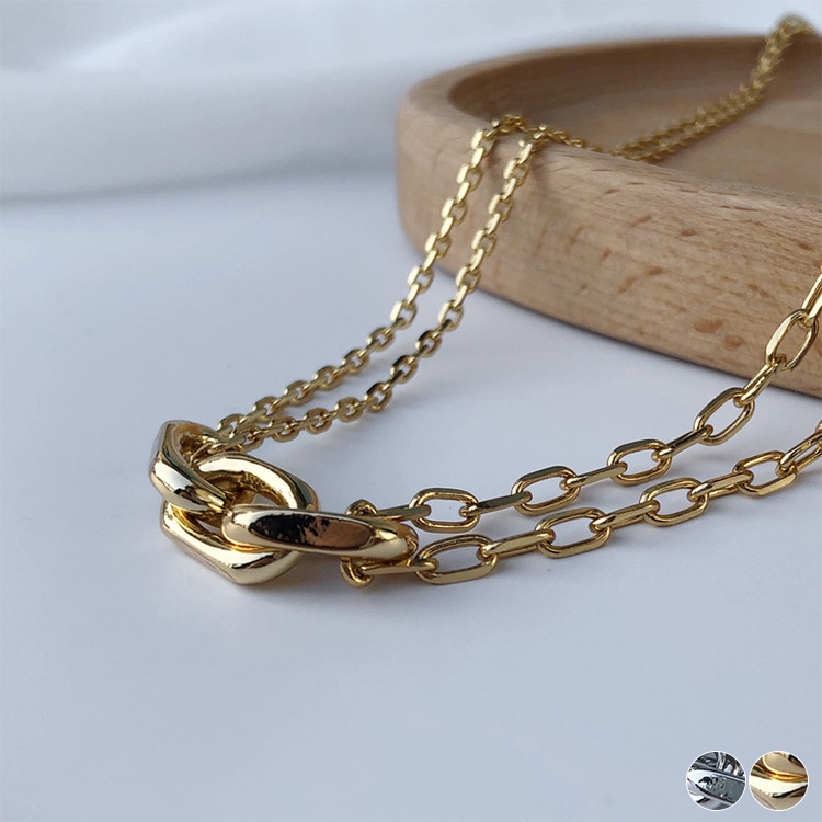 3リング 二連 チェーンネックレス