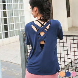 バッククロス 半袖 ヨガTシャツ スポーツウェア|ヨガウエア|スポーツウエア