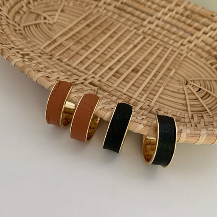 ゴールド×レザー リング ピアス