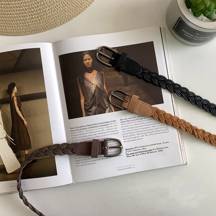 おしゃれな 編み込み 細ベルト