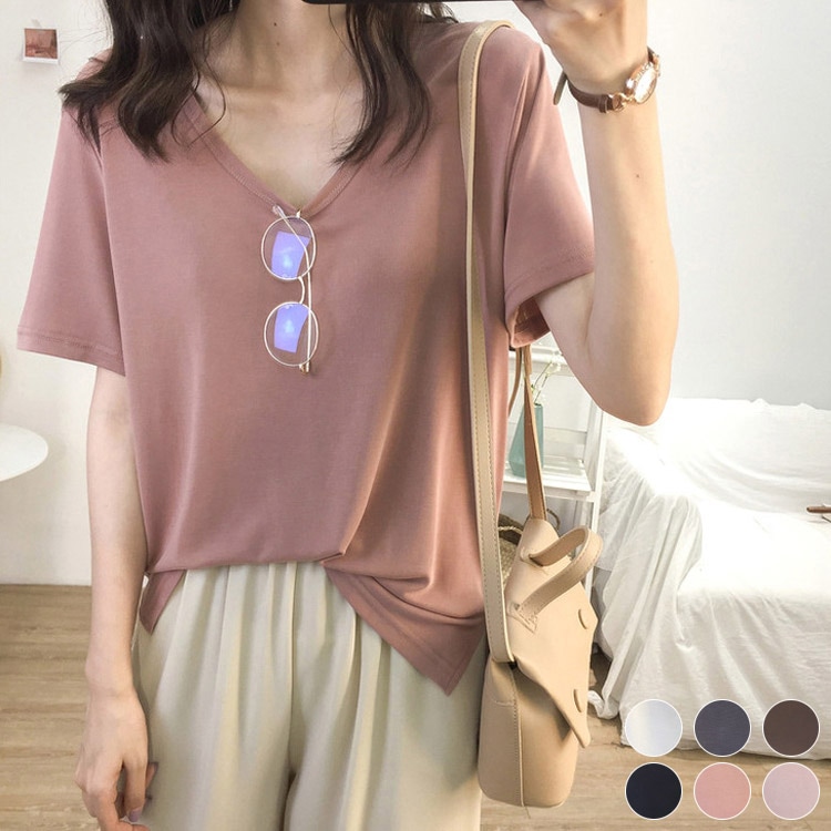 ダメージ風 Uネック 半袖 Tシャツ