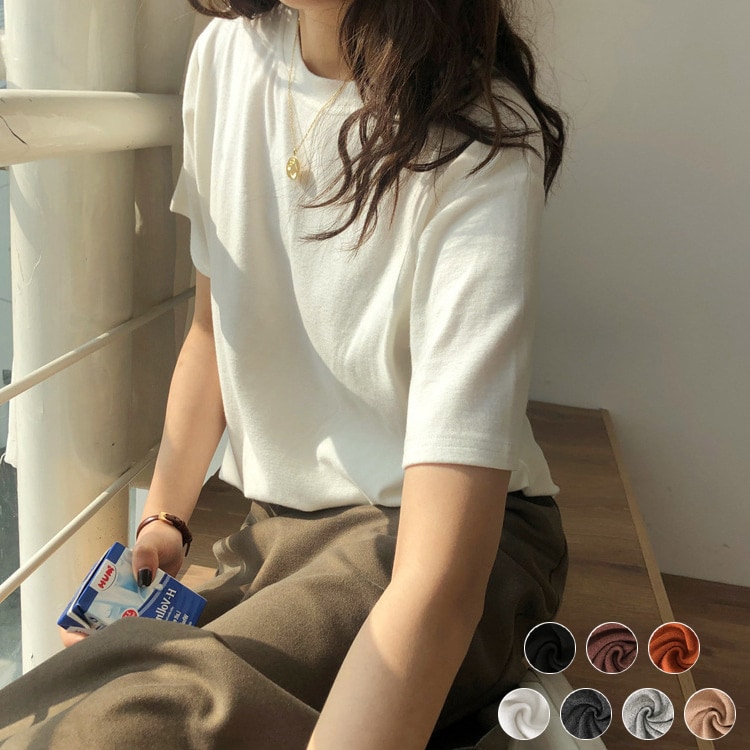 5分袖 厚手 ストレッチコットン 半袖 Tシャツ | レディース