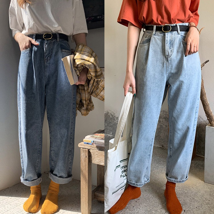 ボーイッシュスタイル ハイウエスト×ギャザー デニム パンツ