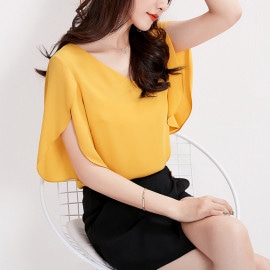 チューリップ袖 スリット フレア スリーブ シフォン ブラウス