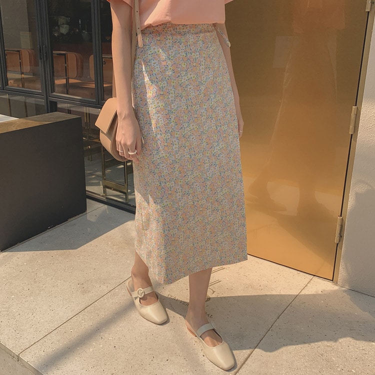 サイドリボン 花柄 ラップスカート