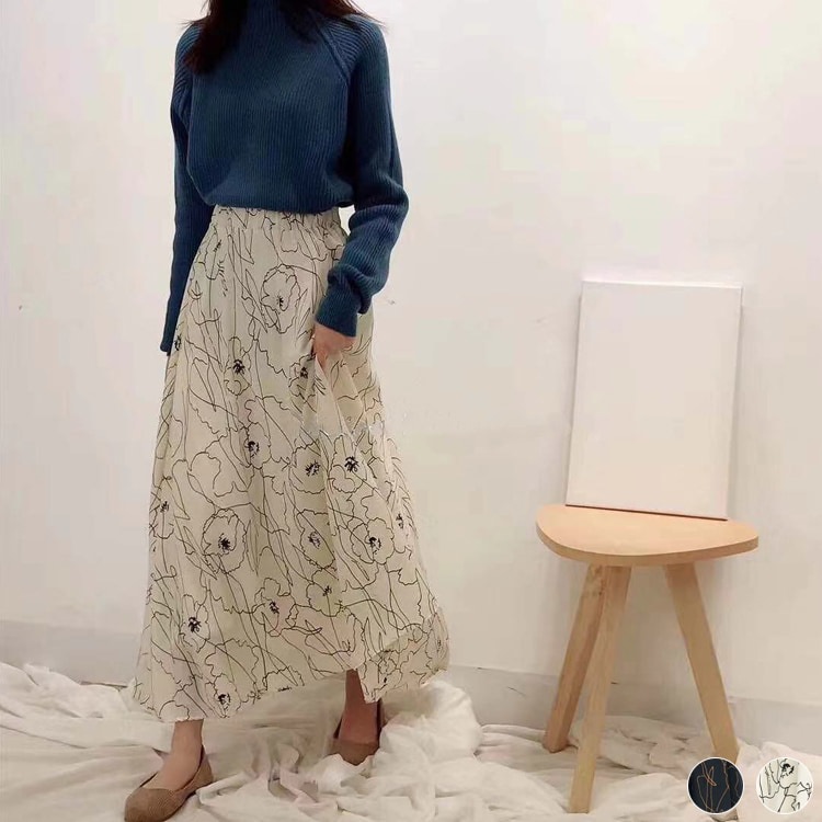 花柄 シフォン ロングスカート