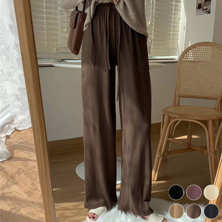 くすみカラー 縦ライン ゆったり ワイドパンツ