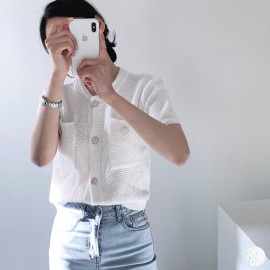 きれいめ ショート丈 半袖 サマーニット カーディガン