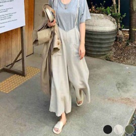 ナチュラル ワイド リネン サロペット
