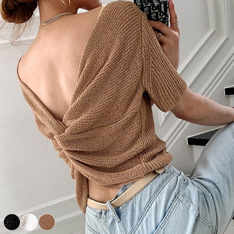 リバーシブル ねじり クロス サマーニット トップス