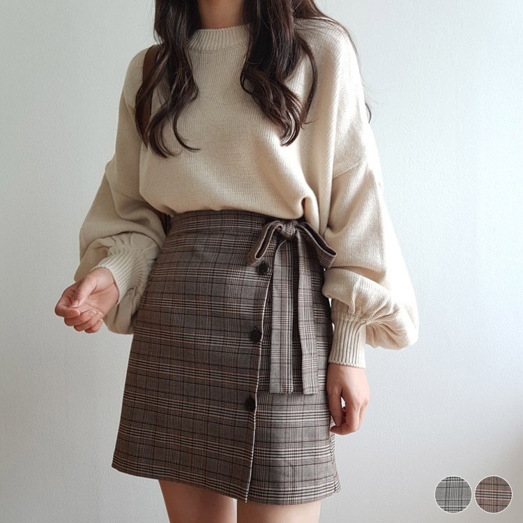 チェック柄 ショート丈 ラップスカート