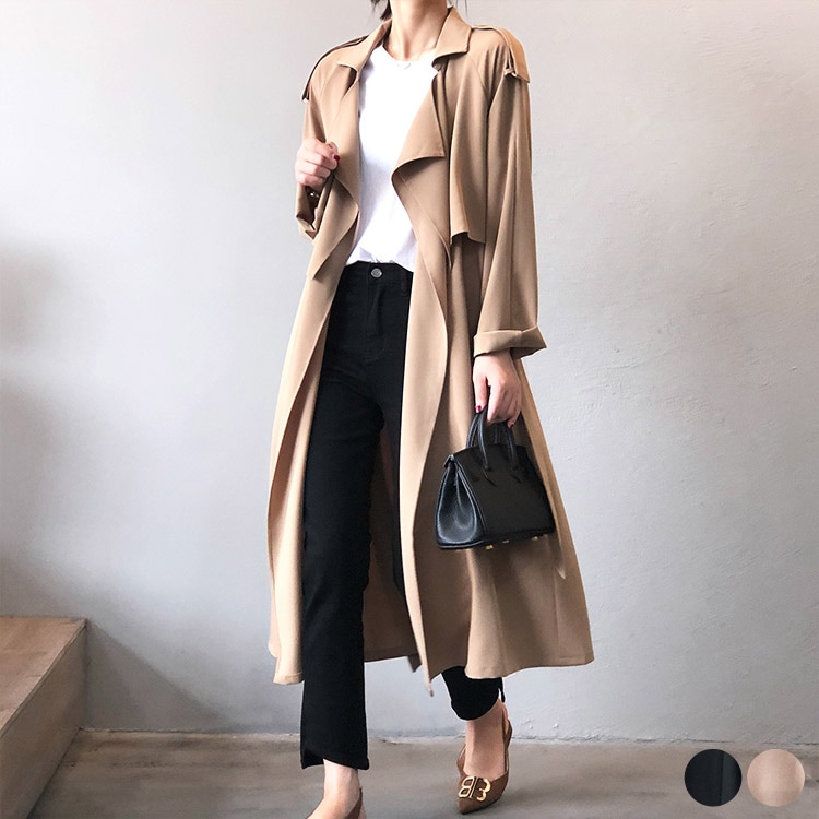 てろんと感 ロング丈 トレンチコート