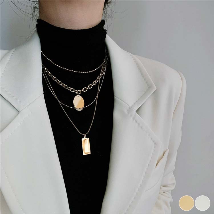 プレートトップ 4連 チェーンネックレス セット