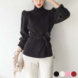 ウエストマーク サイドスリット ハイネック ニット セーター