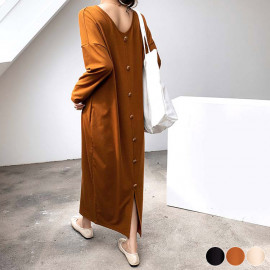 背中みせ バックボタン ゆったり ロング丈 ワンピース|ワンピース|レディースファッション