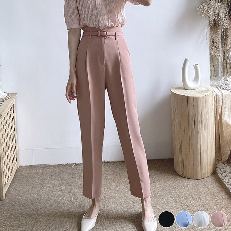 ベルト付き きれいめ 九分丈 テパードパンツ