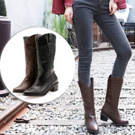 ウエスタン ローヒール ロングブーツ