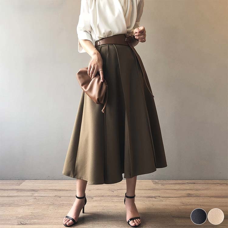 ハイウエスト 切り替えプリーツ ロングスカート