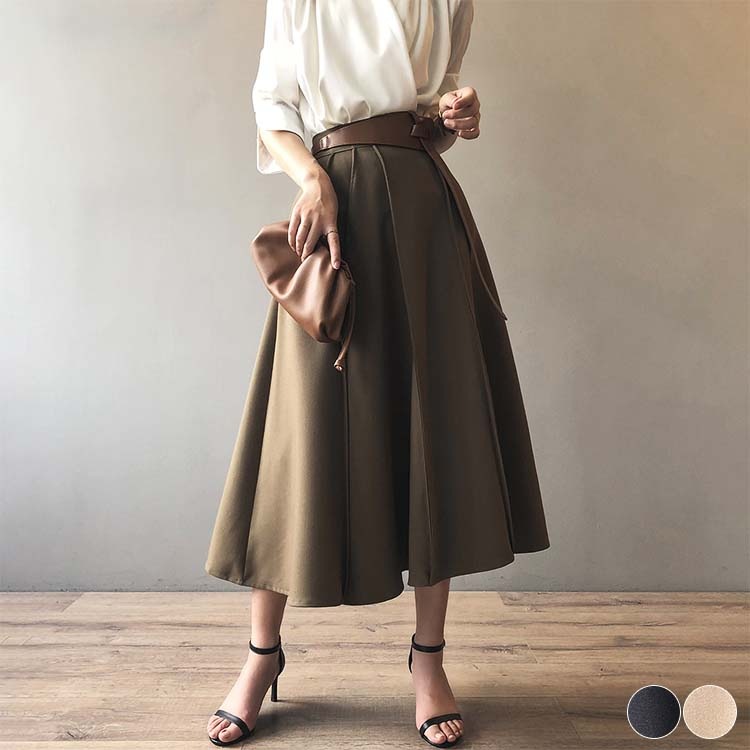 ハイウエスト 切り替えプリーツ ロングスカート