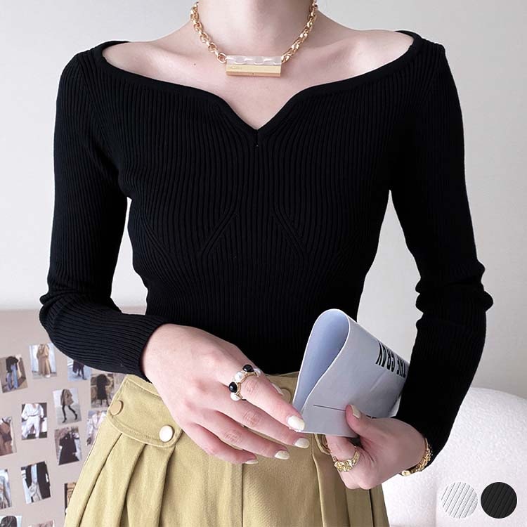 エレガントフィット デコルテ見せ ニットトップス