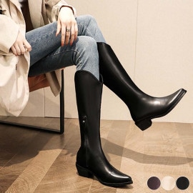 シンプル ローヒール カウボーイブーツ ロングブーツ