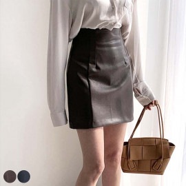 ハイウエスト ショート丈 タイト レザースカート