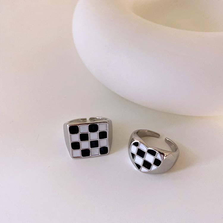 市松柄 モノトーン リング 指輪