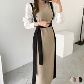 サイド切り替え バイカラー ブラウス ニットワンピース
